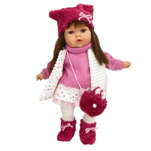 Papusa Nines D'Onil, Tita, cu parul saten, cu haine de iarna, cu miros de vanilie, 45 cm