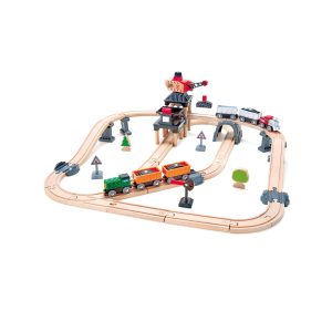 Jucarie din lemn - Tren si incarcator minier (64 piese)